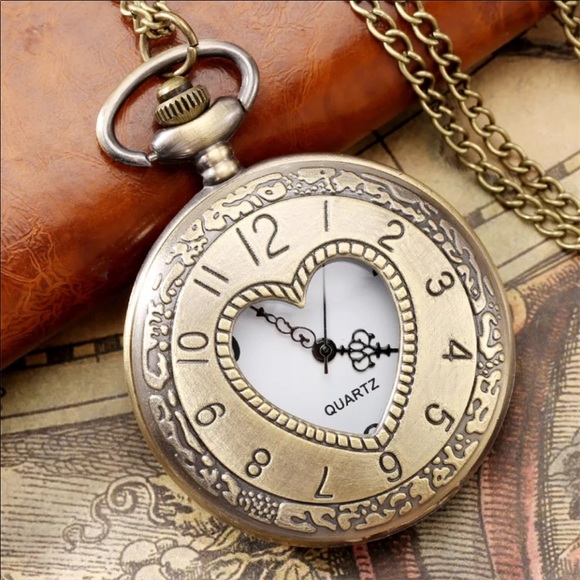 NEW Bronze Heart Pocket Watch Necklace - Picture 2 of 5